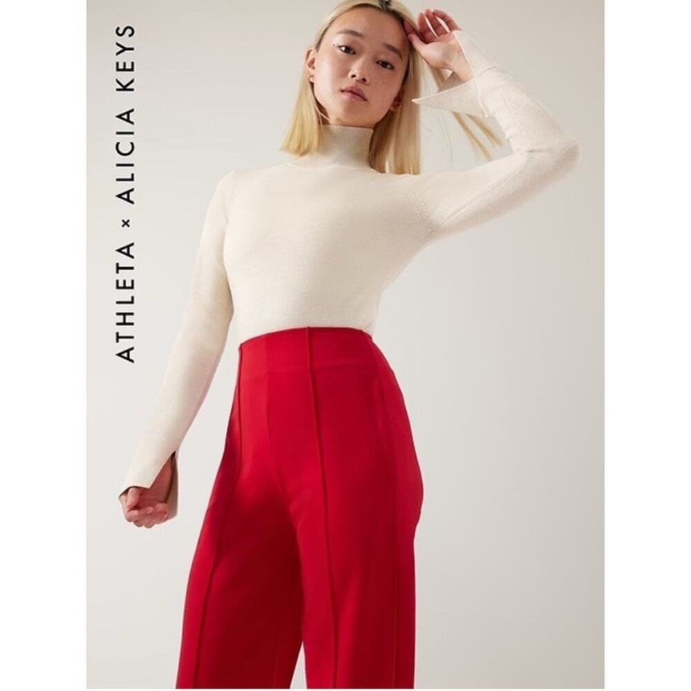 Athleta x Alicia Keys Inner Strength Bodysuit sweater knit mock neck gold